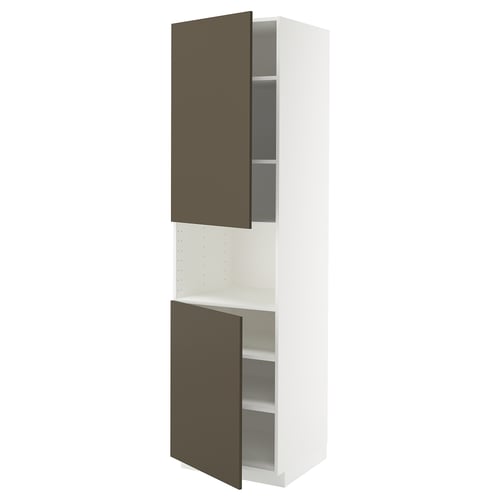 METOD Armoire micro-ondes+2ptes/tablette, blanc/Havstorp brun-beige, 60x60x220 cm