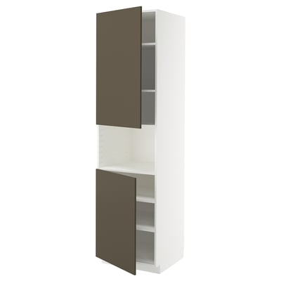 METOD Armoire micro-ondes+2ptes/tablette, blanc/Havstorp brun-beige, 60x60x220 cm