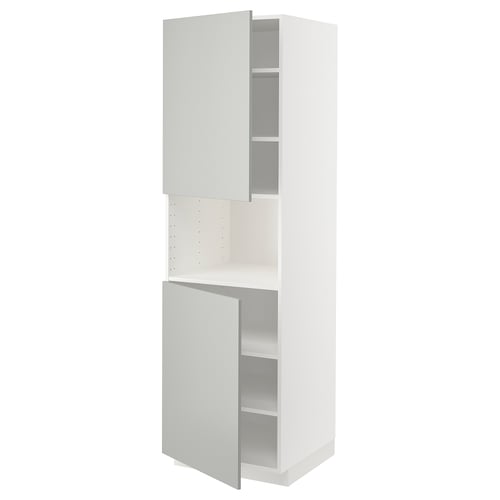 METOD Armoire micro-ondes+2ptes/tablette, blanc/Havstorp gris clair, 60x60x200 cm