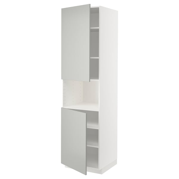 METOD Armoire micro-ondes+2ptes/tablette, blanc/Havstorp gris clair, 60x60x220 cm