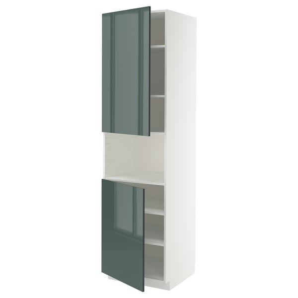 METOD Armoire micro-ondes+2ptes/tablette, blanc/Kallarp gris-vert foncé brillant, 60x60x220 cm