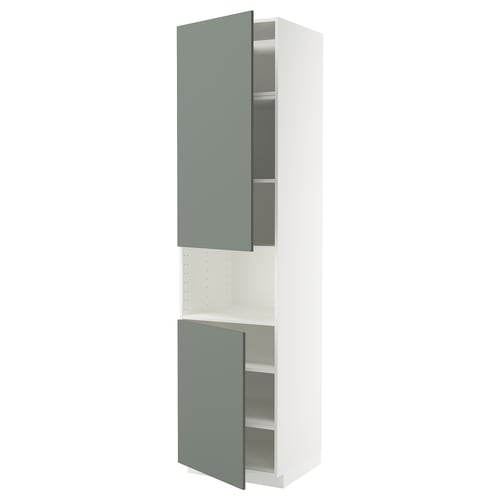 METOD Armoire micro-ondes+2ptes/tablette, blanc/Nickebo gris mat-vert, 60x60x240 cm
