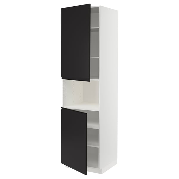 METOD Armoire micro-ondes+2ptes/tablette, blanc/Upplöv anthracite mat, 60x60x220 cm
