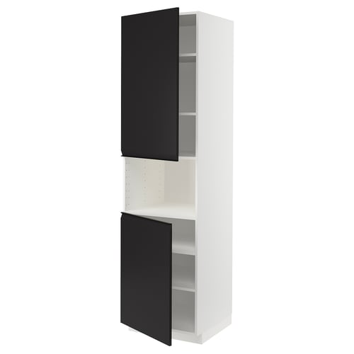 METOD Armoire micro-ondes+2ptes/tablette, blanc/Upplöv anthracite mat, 60x60x220 cm