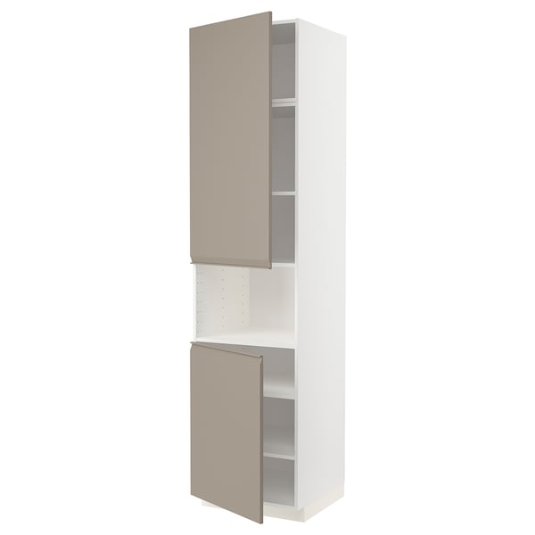 METOD Armoire micro-ondes+2ptes/tablette, blanc/Upplöv beige foncé mat, 60x60x240 cm