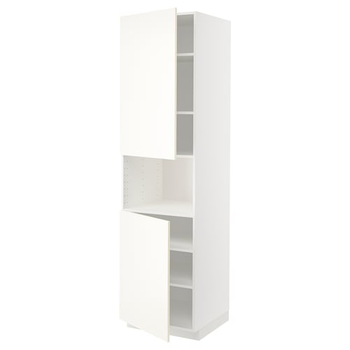 METOD Armoire micro-ondes+2ptes/tablette, blanc/Vallstena blanc, 60x60x220 cm