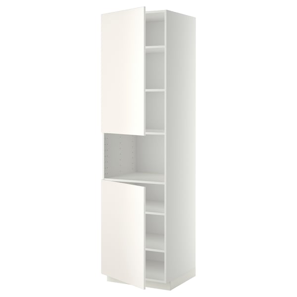 METOD Armoire micro-ondes+2ptes/tablette, blanc/Veddinge blanc, 60x60x220 cm