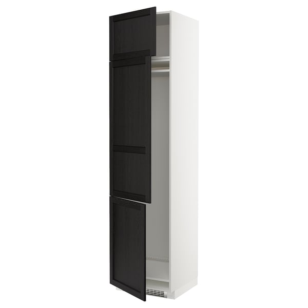 METOD Armoire réfrigérateur/congél+3ptes, blanc/Lerhyttan teinté noir, 60x60x240 cm
