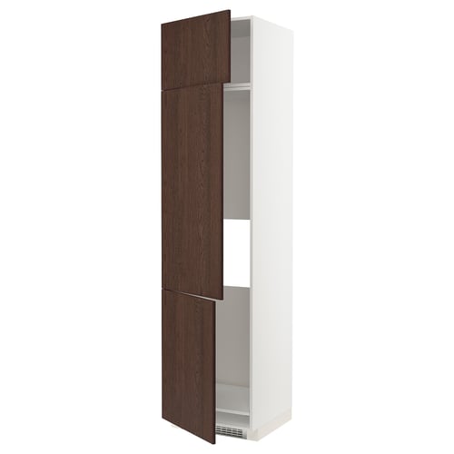 METOD Armoire réfrigérateur/congél+3ptes, blanc/Sinarp brun, 60x60x240 cm