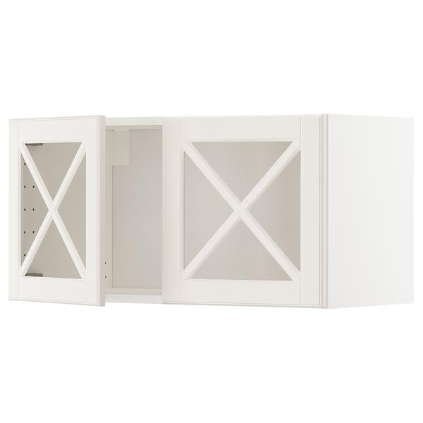 METOD Él mur av 2pts vitrées/croisillons, blanc/Bodbyn blanc cassé, 80x40 cm