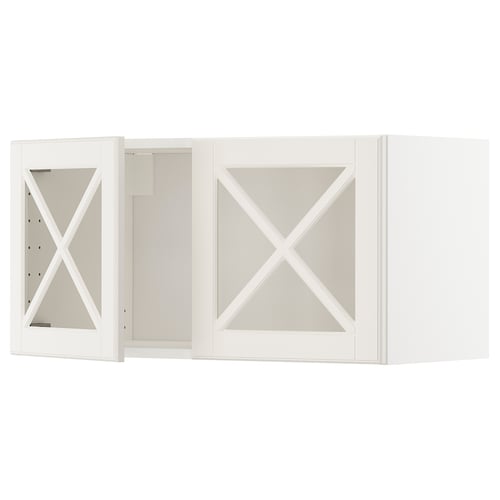 METOD Él mur av 2pts vitrées/croisillons, blanc/Bodbyn blanc cassé, 80x40 cm