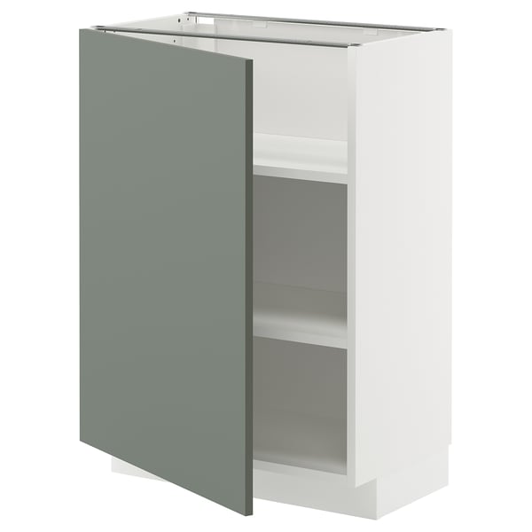 METOD Élément bas avec tablettes, blanc/Nickebo gris mat-vert, 60x37 cm