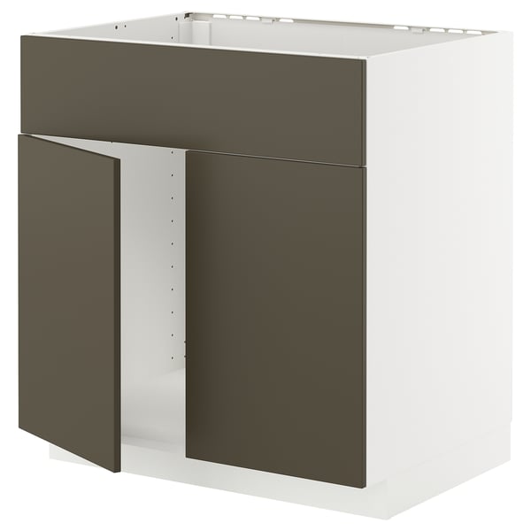METOD Élément bas évier 2portes/face, blanc/Havstorp brun-beige, 80x60 cm