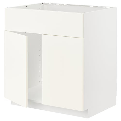 METOD Élément bas évier 2portes/face, blanc/Vallstena blanc, 80x60 cm