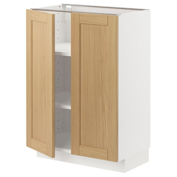 METOD Élément bas tablette/2portes, blanc/Forsbacka chêne, 60x37 cm