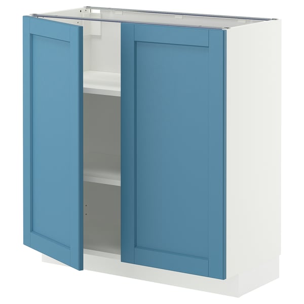 METOD Élément bas tablette/2portes, blanc/Lerhyttan bleu, 80x37 cm