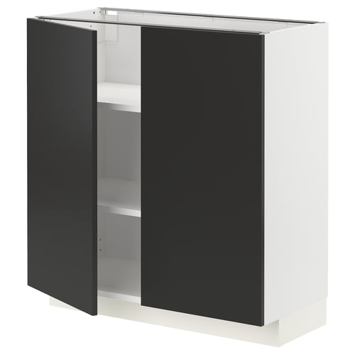 METOD Élément bas tablette/2portes, blanc/Nickebo anthracite mat, 80x37 cm