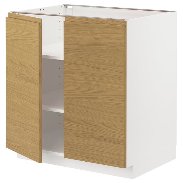 METOD Élément bas tablette/2portes, blanc/Voxtorp motif chêne, 80x60 cm