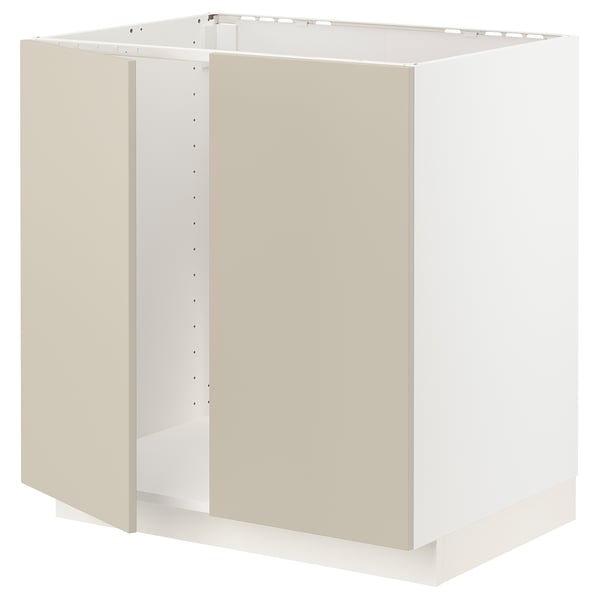 METOD Élément évier 2 portes, blanc/Havstorp beige, 80x60 cm