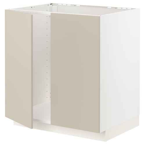 METOD Élément évier 2 portes, blanc/Havstorp beige, 80x60 cm