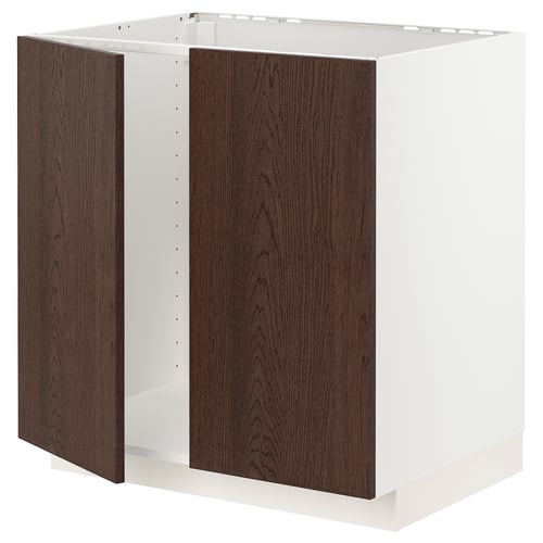 METOD Élément évier 2 portes, blanc/Sinarp brun, 80x60 cm