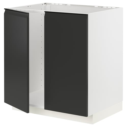 METOD Élément évier 2 portes, blanc/Upplöv anthracite mat, 80x60 cm