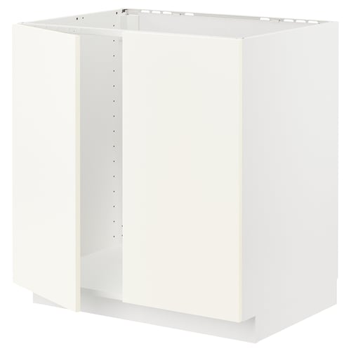 METOD Élément évier 2 portes, blanc/Vallstena blanc, 80x60 cm