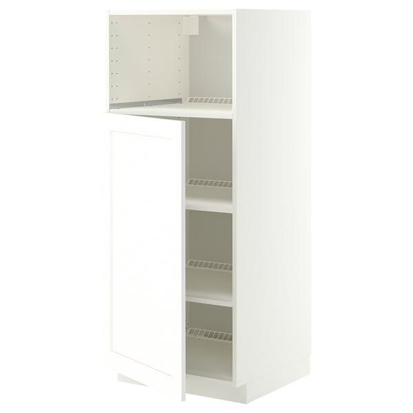 METOD Élément haut pr appareils encastrés, blanc Enköping/blanc effet bois, 60x60x140 cm