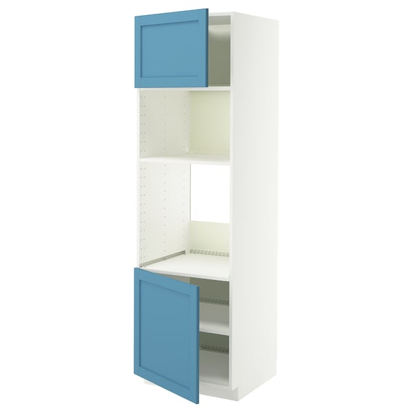 METOD Élément haut pr appareils encastrés, blanc/Lerhyttan bleu, 60x60x200 cm