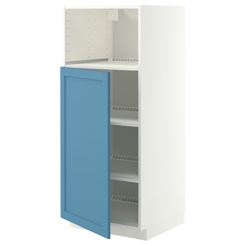 METOD Élément haut pr appareils encastrés, blanc/Lerhyttan bleu, 60x60x140 cm