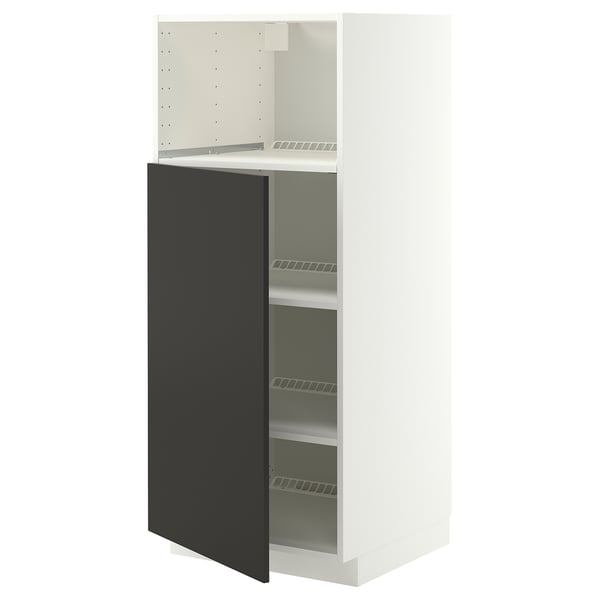 METOD Élément haut pr appareils encastrés, blanc/Nickebo anthracite mat, 60x60x140 cm