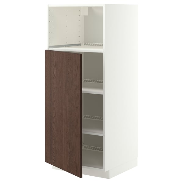 METOD Élément haut pr appareils encastrés, blanc/Sinarp brun, 60x60x140 cm