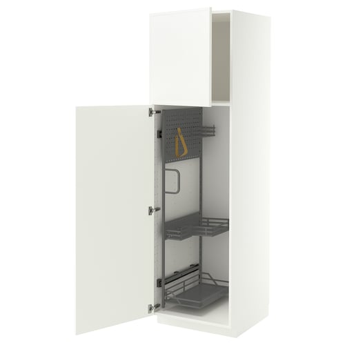 METOD Élément haut + rangements prod entr, blanc/Aspudden blanc mat, 60x60x200 cm