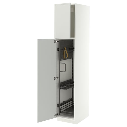 METOD Élément haut + rangements prod entr, blanc/Aspudden gris clair, 40x60x200 cm