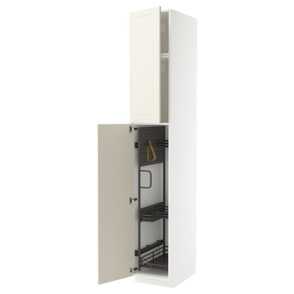 METOD Élément haut + rangements prod entr, blanc/Bodbyn blanc cassé, 40x60x240 cm