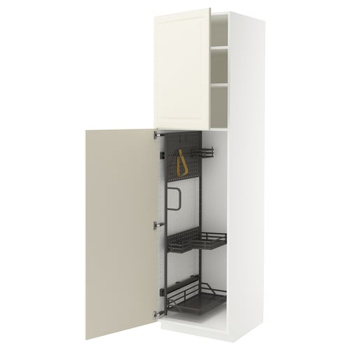 METOD Élément haut + rangements prod entr, blanc/Bodbyn blanc cassé, 60x60x220 cm