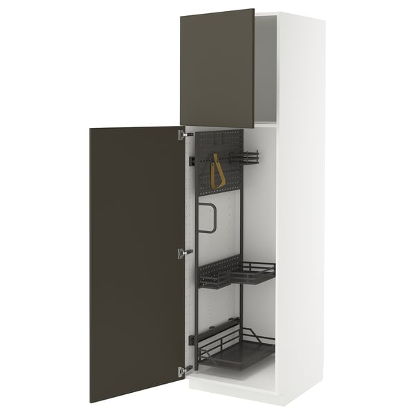 METOD Élément haut + rangements prod entr, blanc/Havstorp brun-beige, 60x60x200 cm