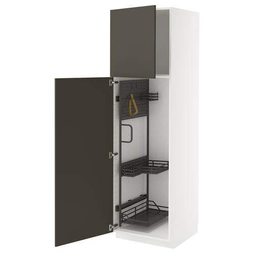 METOD Élément haut + rangements prod entr, blanc/Havstorp brun-beige, 60x60x200 cm