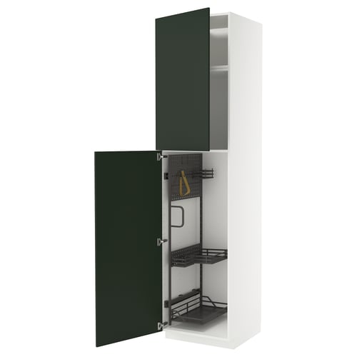 METOD Élément haut + rangements prod entr, blanc/Havstorp vert profond, 60x60x240 cm