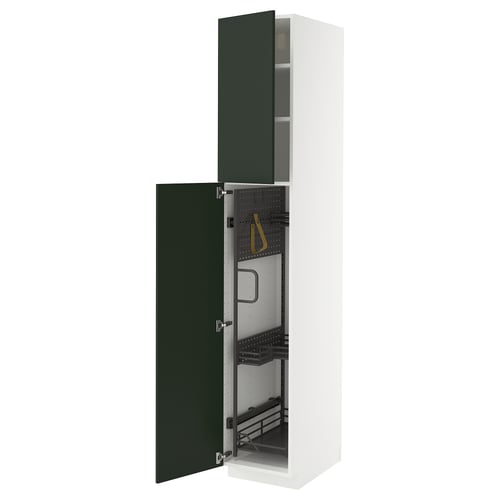 METOD Élément haut + rangements prod entr, blanc/Havstorp vert profond, 40x60x220 cm