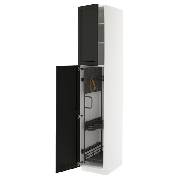 METOD Élément haut + rangements prod entr, blanc/Lerhyttan teinté noir, 40x60x220 cm