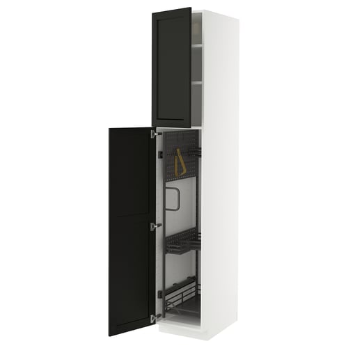 METOD Élément haut + rangements prod entr, blanc/Lerhyttan teinté noir, 40x60x220 cm