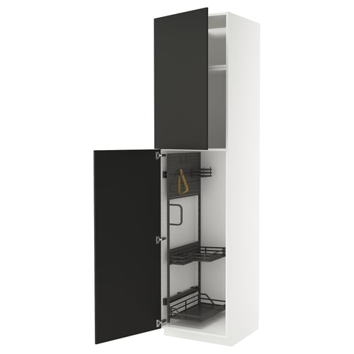 METOD Élément haut + rangements prod entr, blanc/Nickebo anthracite mat, 60x60x240 cm