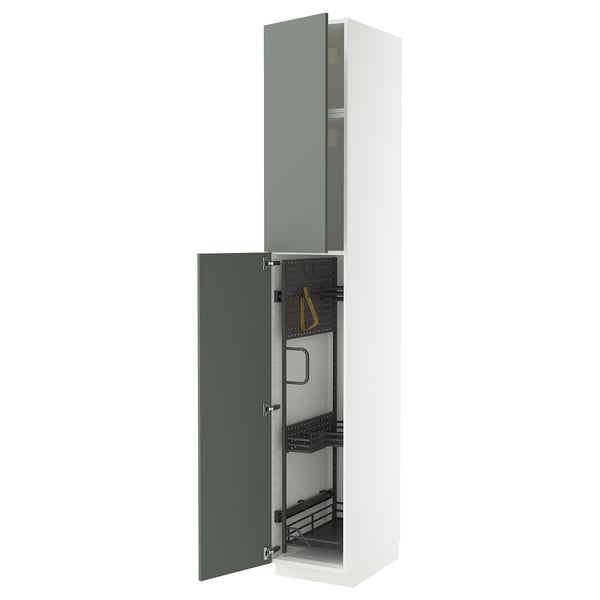 METOD Élément haut + rangements prod entr, blanc/Nickebo gris mat-vert, 40x60x240 cm