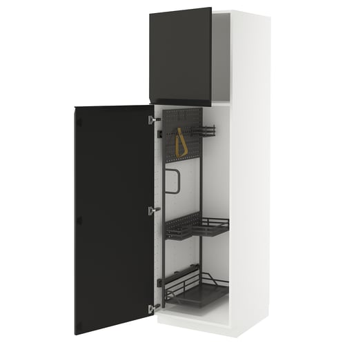 METOD Élément haut + rangements prod entr, blanc/Upplöv anthracite mat, 60x60x200 cm