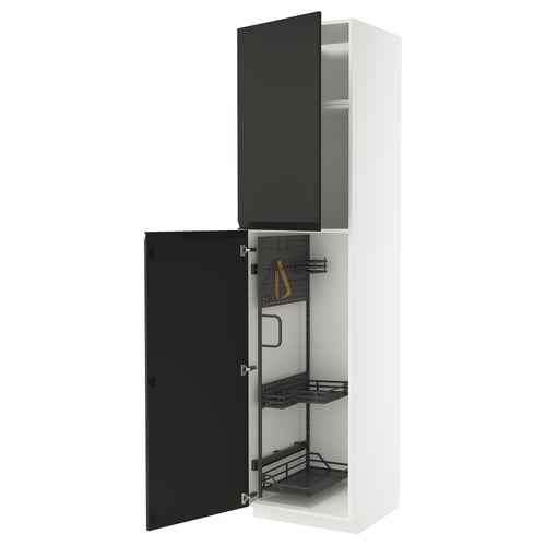 METOD Élément haut + rangements prod entr, blanc/Upplöv anthracite mat, 60x60x240 cm
