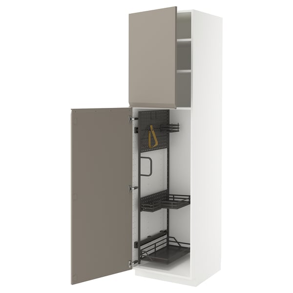 METOD Élément haut + rangements prod entr, blanc/Upplöv beige foncé mat, 60x60x220 cm