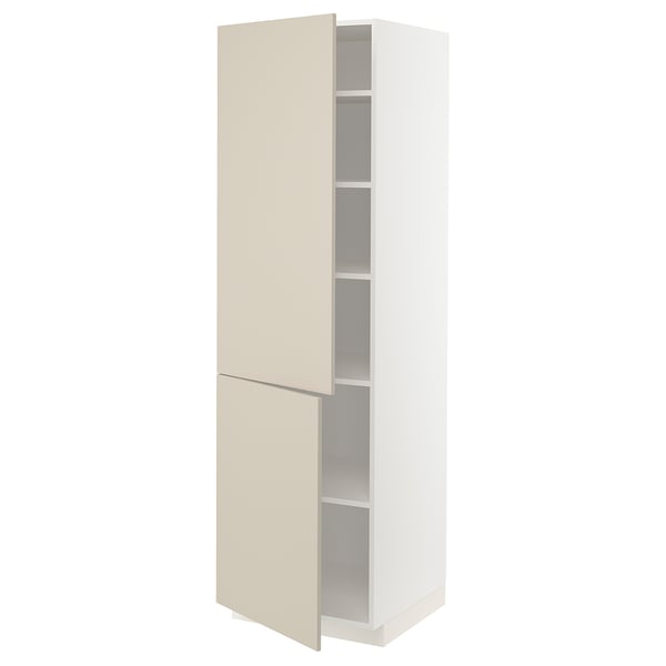 METOD Élément haut tablettes/2portes, blanc/Havstorp beige, 60x60x200 cm