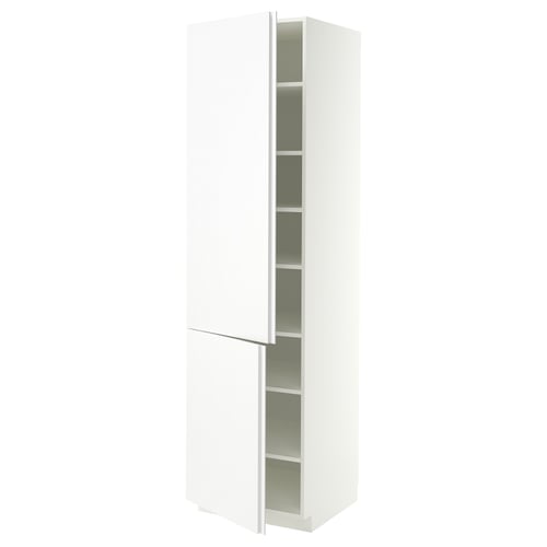 METOD Élément haut tablettes/2portes, blanc/VOXTORP blanc mat poignée verticale, 60x60x220 cm