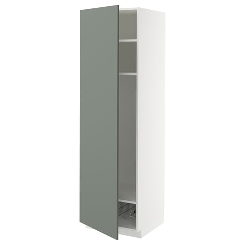 METOD Élément haut + tablettes/corbeille, blanc/Nickebo gris mat-vert, 60x60x200 cm
